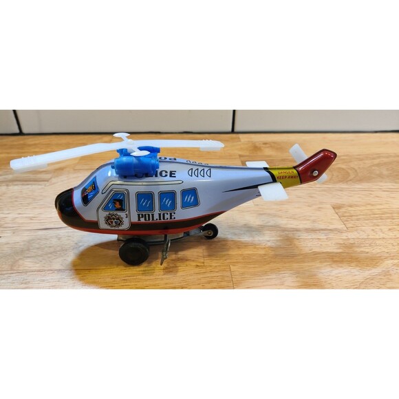 MTU Police Helicopter Wind Up Tin Toy  Korea  Works Sort Of-In Great Shape - Picture 2 of 10